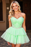 Green Strapless A Line Homecoming Dress with Beading
