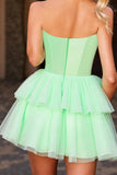 Green Strapless A Line Homecoming Dress with Beading