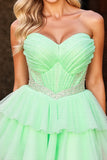 Green Strapless A Line Homecoming Dress with Beading
