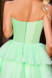 Green Strapless A Line Homecoming Dress with Beading