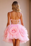Corset Pink Cut Out Homecoming Dress with 3D Flowers