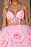 Corset Pink Cut Out Homecoming Dress with 3D Flowers