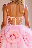 Corset Pink Cut Out Homecoming Dress with 3D Flowers