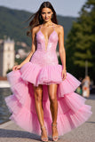 Sparkly Ruffled High Low Homecoming Dress with Sequins