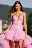 Sparkly Ruffled High Low Homecoming Dress with Sequins