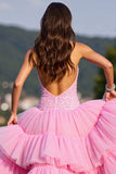 Sparkly Ruffled High Low Homecoming Dress with Sequins