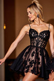 Corset Black A Line Homecoming Dress with Appliques