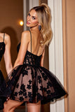 Corset Black A Line Homecoming Dress with Appliques