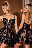 Corset Black A Line Homecoming Dress with Appliques