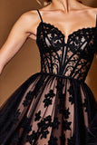 Corset Black A Line Homecoming Dress with Appliques