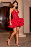 Sparkly Red Tiered Homecoming Dress with Ruffles