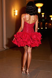 Sparkly Red Tiered Homecoming Dress with Ruffles