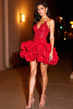 Sparkly Red Tiered Homecoming Dress with Ruffles