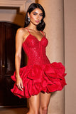 Sparkly Red Tiered Homecoming Dress with Ruffles