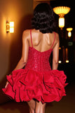 Sparkly Red Tiered Homecoming Dress with Ruffles