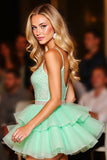 Sparkly Green Tiered Tulle Short Homecoming Dress with Ruffles