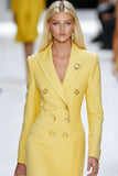 Yellow Peak Lapel Double Breasted Mini Work Dress