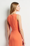 Draped V-Neck Orange Work Dress with Front Knot