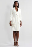 White Notched Lapel Sheath Work Dress with Long Sleeves