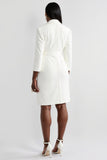 White Notched Lapel Sheath Work Dress with Long Sleeves