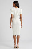White Bodycon Work Dress with Buttons
