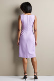 Purple Ruched Sheath Work Dress with Belt