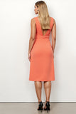 Sheath Ruched V-Neck Orange Midi Work Dress