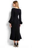 Black Sheath Square Neck Work Dress with Long Sleeves