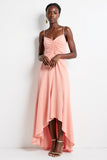 Pink A Line Ruched High-Low Work Dress