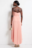 Pink A Line Ruched High-Low Work Dress