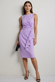 Purple Ruched Bodycon Knee Length Work Dress