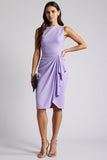 Ruched Bodycon Bateau Neck Purple Work Dress