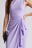 Ruched Bodycon Bateau Neck Purple Work Dress