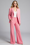Notched Lapel Pink 2 Piece Long Sleeve Pant Suit