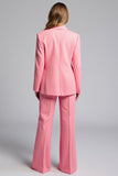 Notched Lapel Pink 2 Piece Long Sleeve Pant Suit