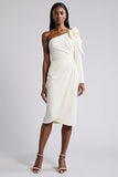 White 3D Flower Sheath Work Dress With Long Sleeves