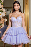 A Line Tulle Lavender Strapless Corset Homecoming Dress