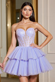 A Line Tulle Lavender Strapless Corset Homecoming Dress