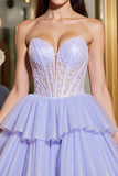 A Line Tulle Lavender Strapless Corset Homecoming Dress