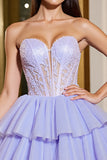 A Line Tulle Lavender Strapless Corset Homecoming Dress