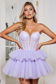 Corset Strapless A Line Tulle Lavender Homecoming Dress
