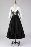 Black and White High Low A Line Mother of the Bride Dress wth Appliques