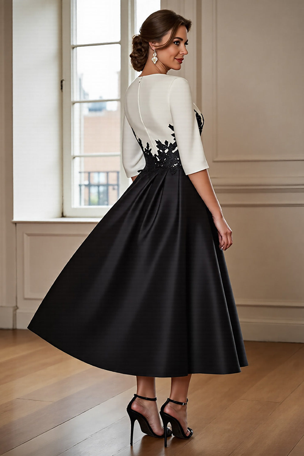 ZAPAKA Women Black and White Mother of the Bride Dress wth Appliques Half Sleeve A Line High Low Wedding Guest Dress ZAPAKA Women Black and White Mother of the Bride Dress wth Appliques Half Sleeve A Line High Low Wedding Guest Dress