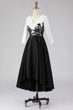 Black and White High Low A Line Mother of the Bride Dress wth Appliques