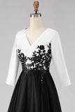 Black and White High Low A Line Mother of the Bride Dress wth Appliques