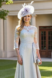 Silver Satin A Line Mother of the Bride Dress with Appliques