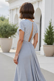 Sparkly Silver V Neck A Line Mother Of The Bride Dress