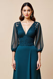 Blue A Line Long Mother Of The Bride Dress With Appliques