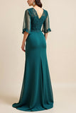Blue A Line Appliqued Long Mother Of The Bride Dress