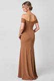 Brown Off the Shoulder Mermaid Long Mother of the Bride Dress with Ruffles